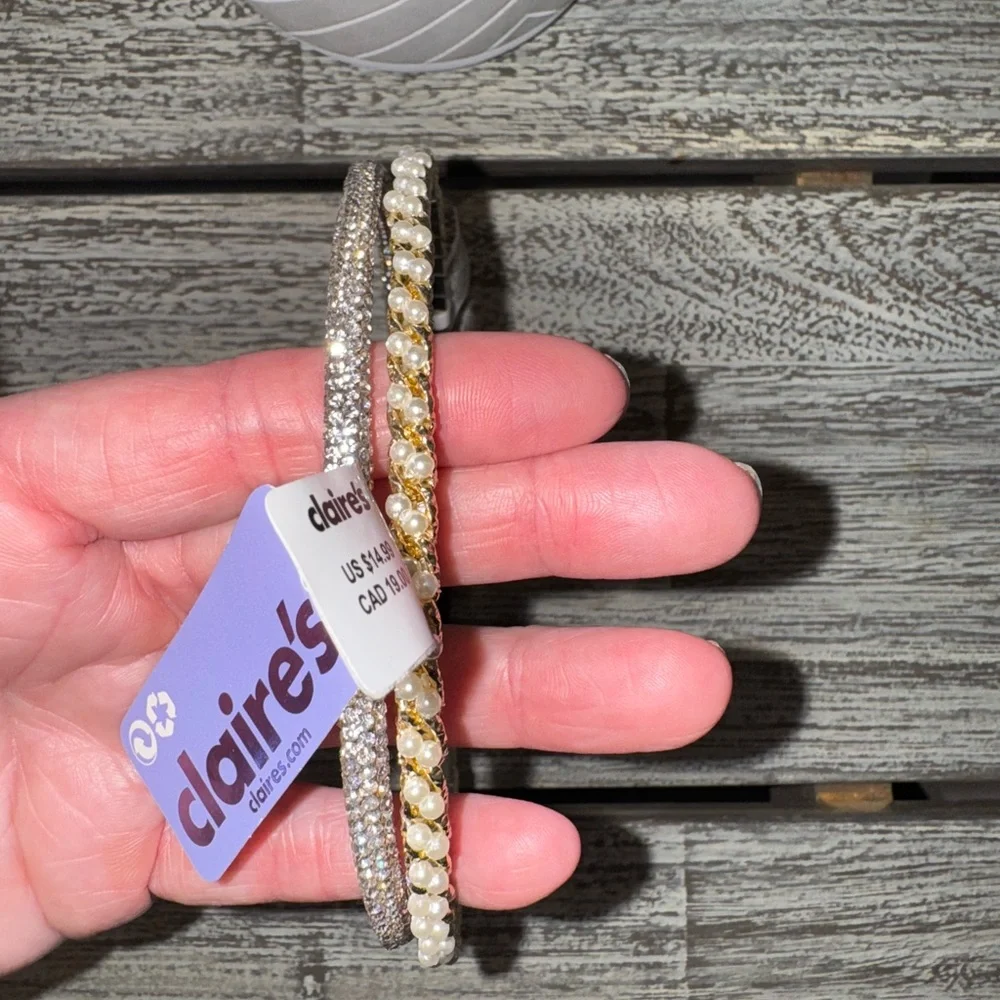 Claire's Set Teens/Women's Silver and Gold Rhinestone & Pearl accent Headbands